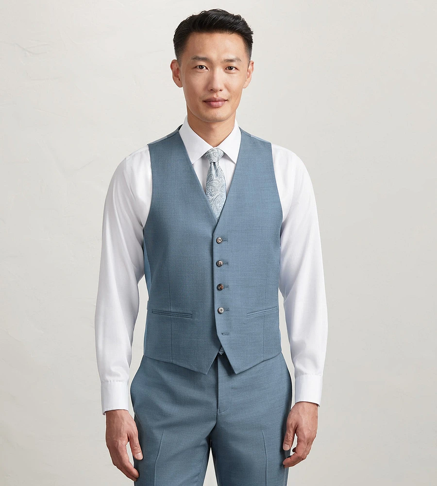 Oxford Blue Solid Suit Vest