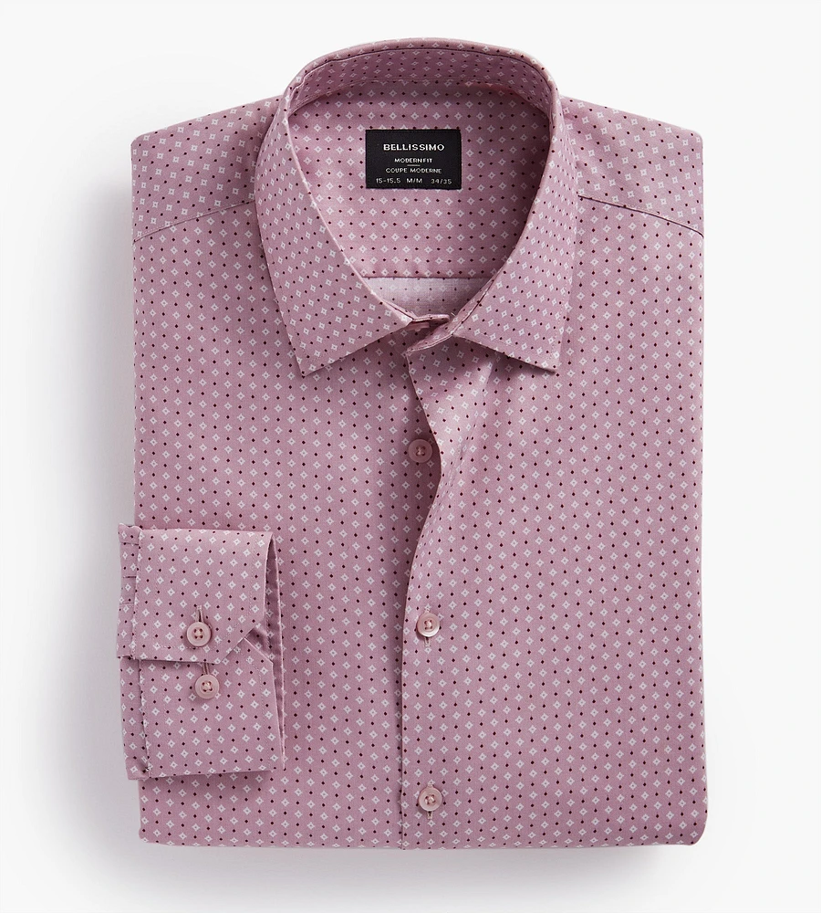 Modern Fit Non-Iron Geo Print Sateen Dress Shirt