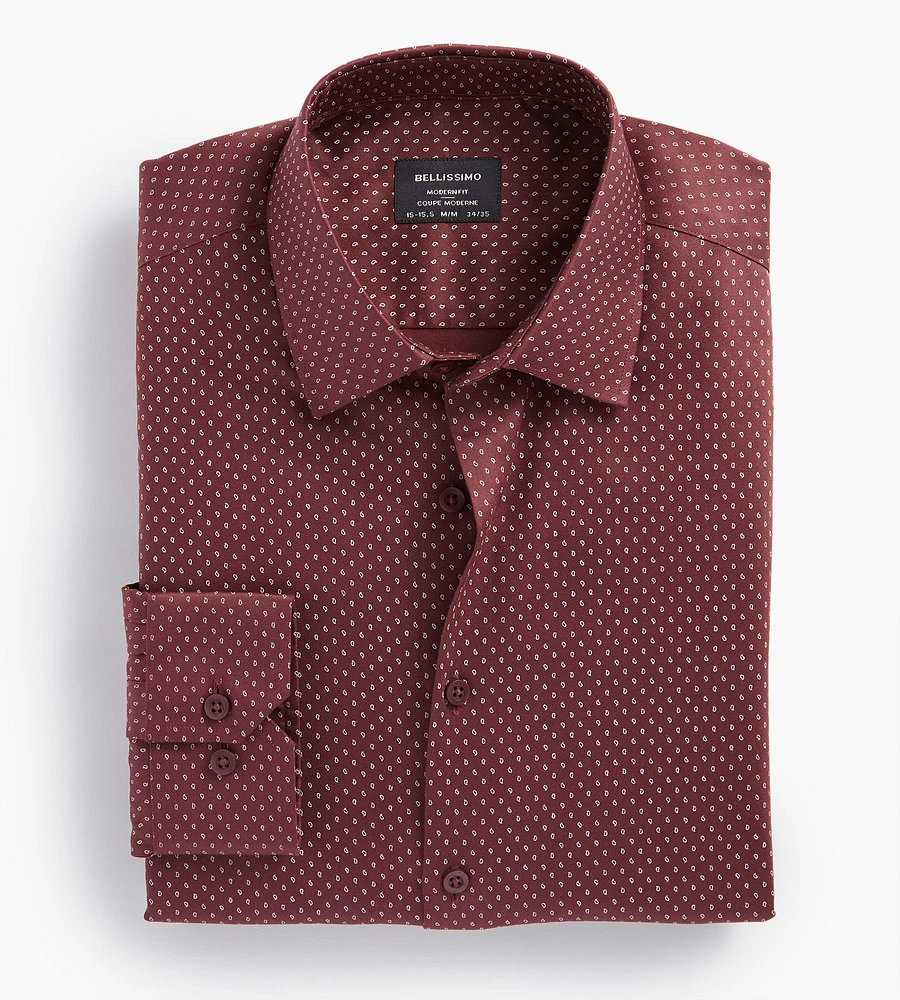 Modern Fit Non-Iron Paisley Print Sateen Dress Shirt