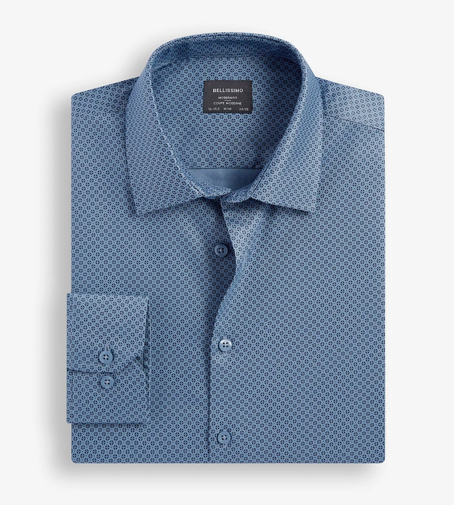 Modern Fit Non-Iron Printed Sateen Dress Shirt