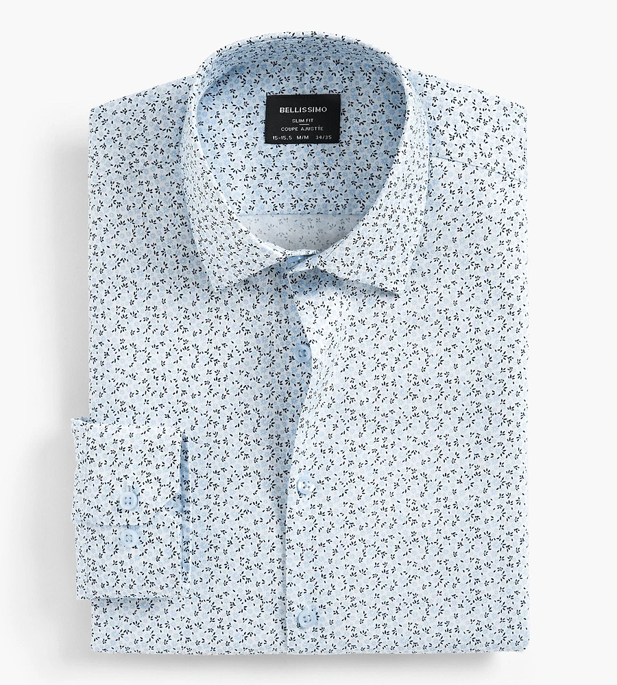 Slim Fit Non-Iron Printed Sateen Dress Shirt