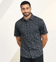 Modern Fit 360° Stretch Short Sleeve Leaf Print Sport Shirt