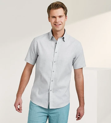 Modern Fit Short Sleeve Textured Linen-Like Solid Sport shirt