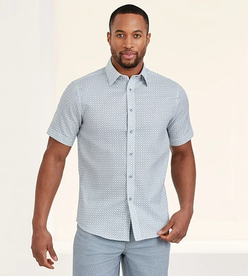 Modern Fit Short Sleeve Textured Linen-Like Geo Print Sport Shirt