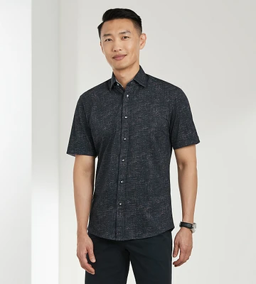 Modern Fit 360° Stretch Textured Print Short Sleeve Sport Shirt