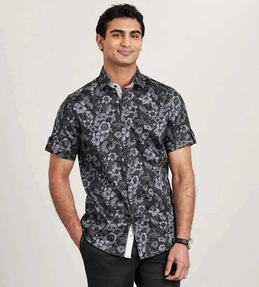 Modern Fit Short Sleeve Floral Pattern Sport Shirt