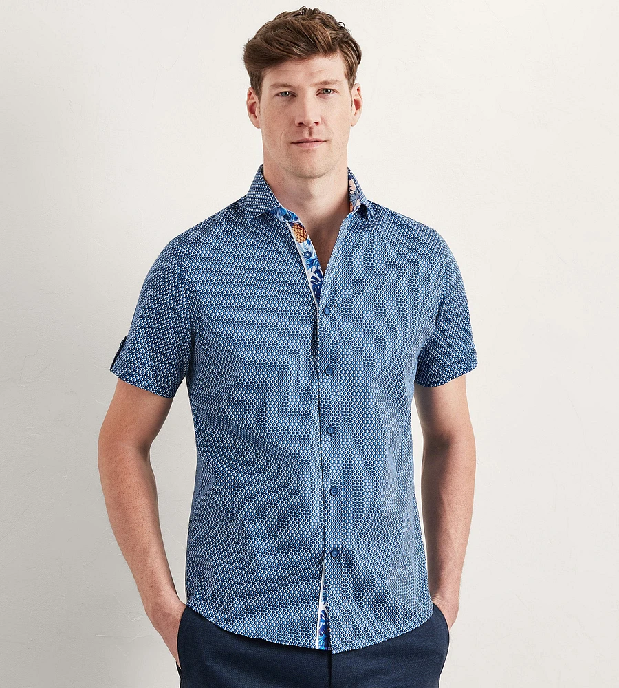 Modern Fit Short Sleeve Geo Pattern Sport Shirt