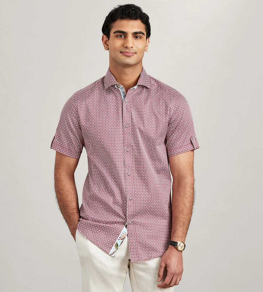 Modern Fit Short Sleeve Geo Pattern Sport Shirt