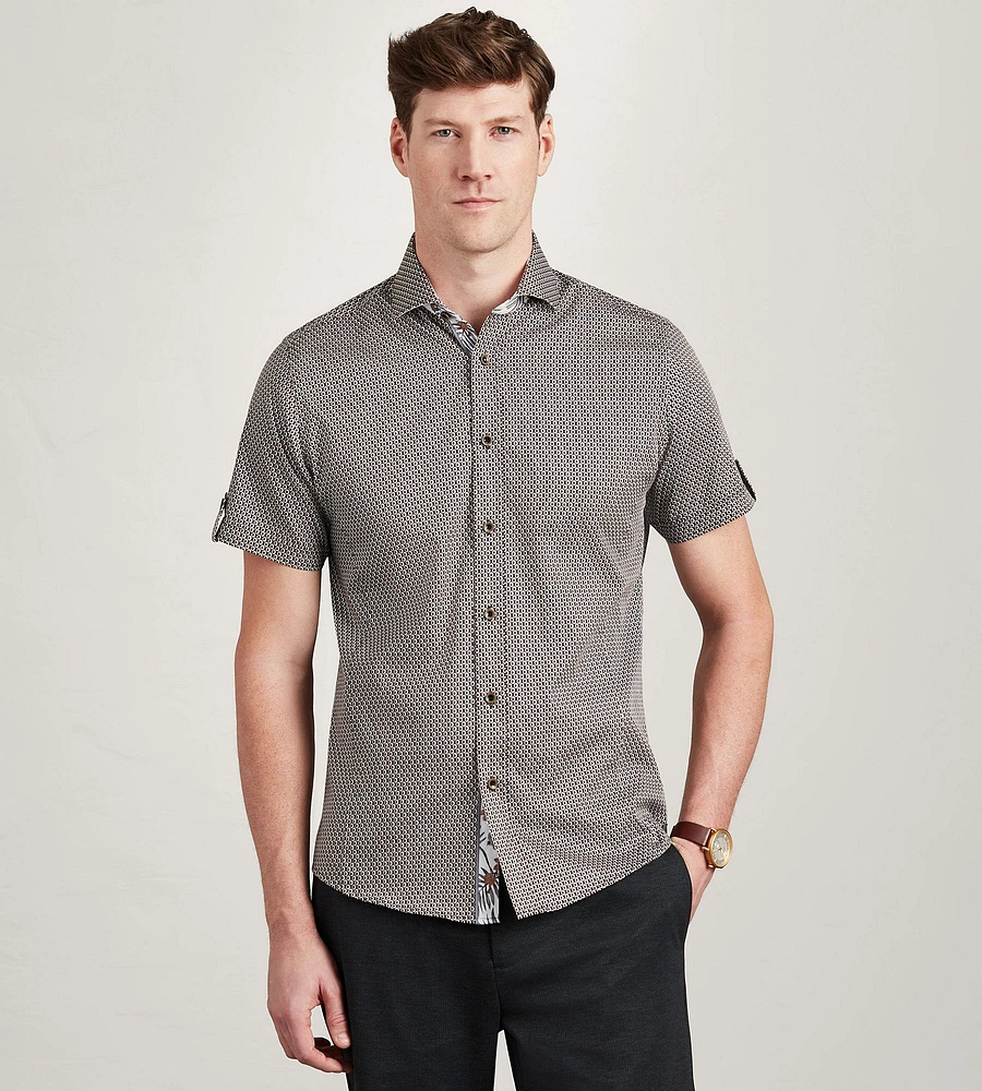 Modern Fit Short Sleeve Geo Pattern Sport Shirt