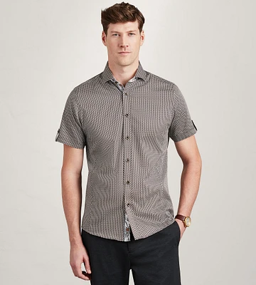 Modern Fit Short Sleeve Geo Pattern Sport Shirt