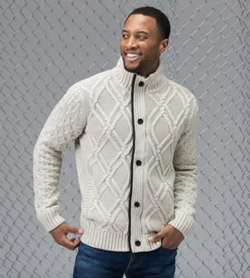 Modern Fit Full-Zip Lined Cable Knit Sweater