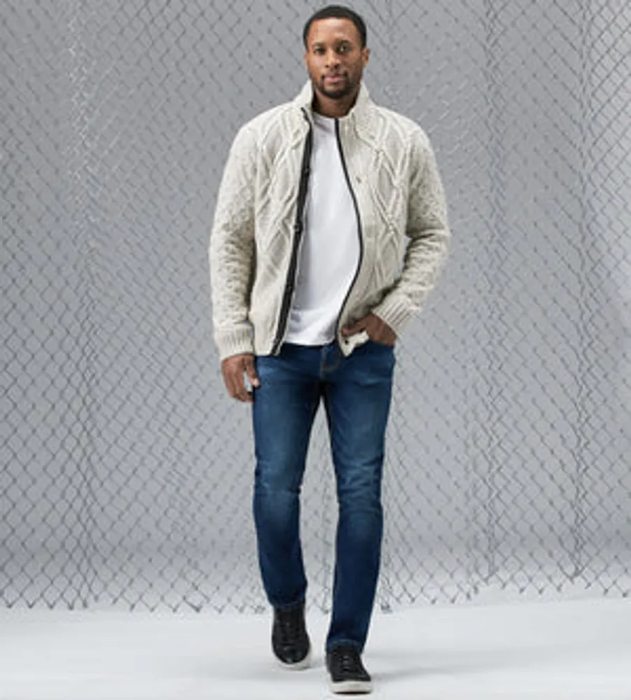 Modern Fit Full-Zip Lined Cable Knit Sweater