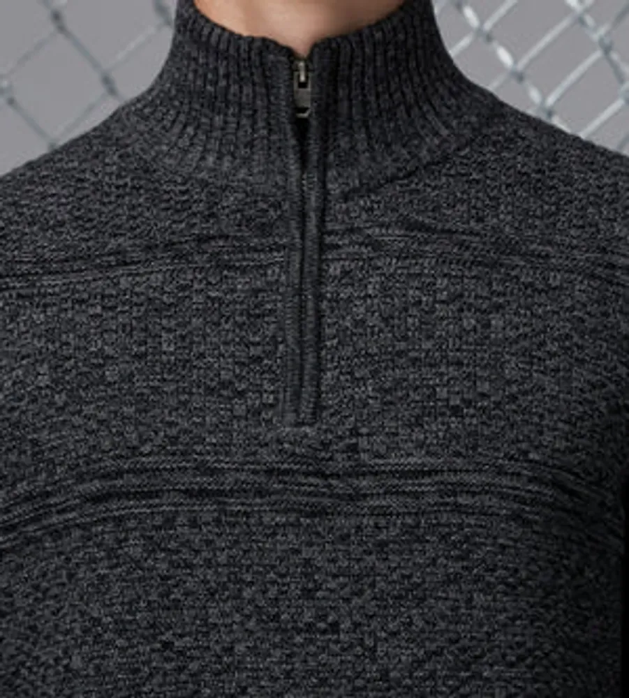 Modern Fit Textured Jacquard Quarter-Zip Mock Neck Sweater