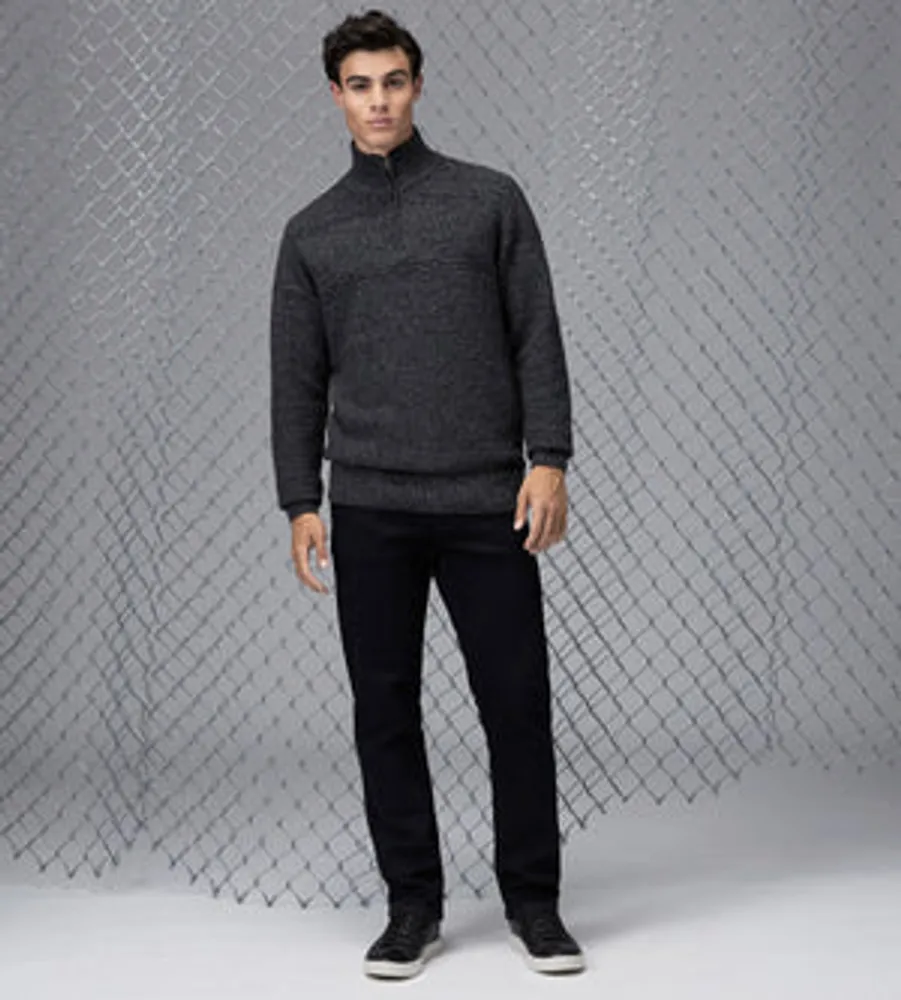 Modern Fit Textured Jacquard Quarter-Zip Mock Neck Sweater