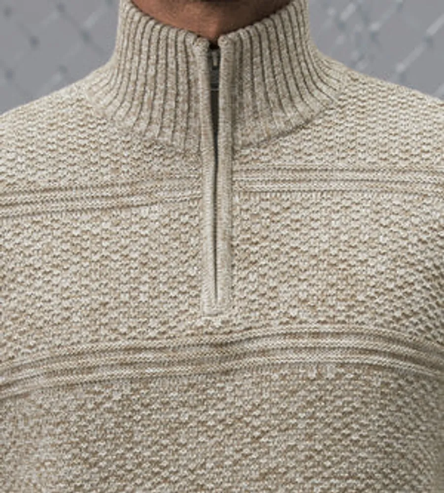 Modern Fit Textured Jacquard Quarter-Zip Mock Neck Sweater