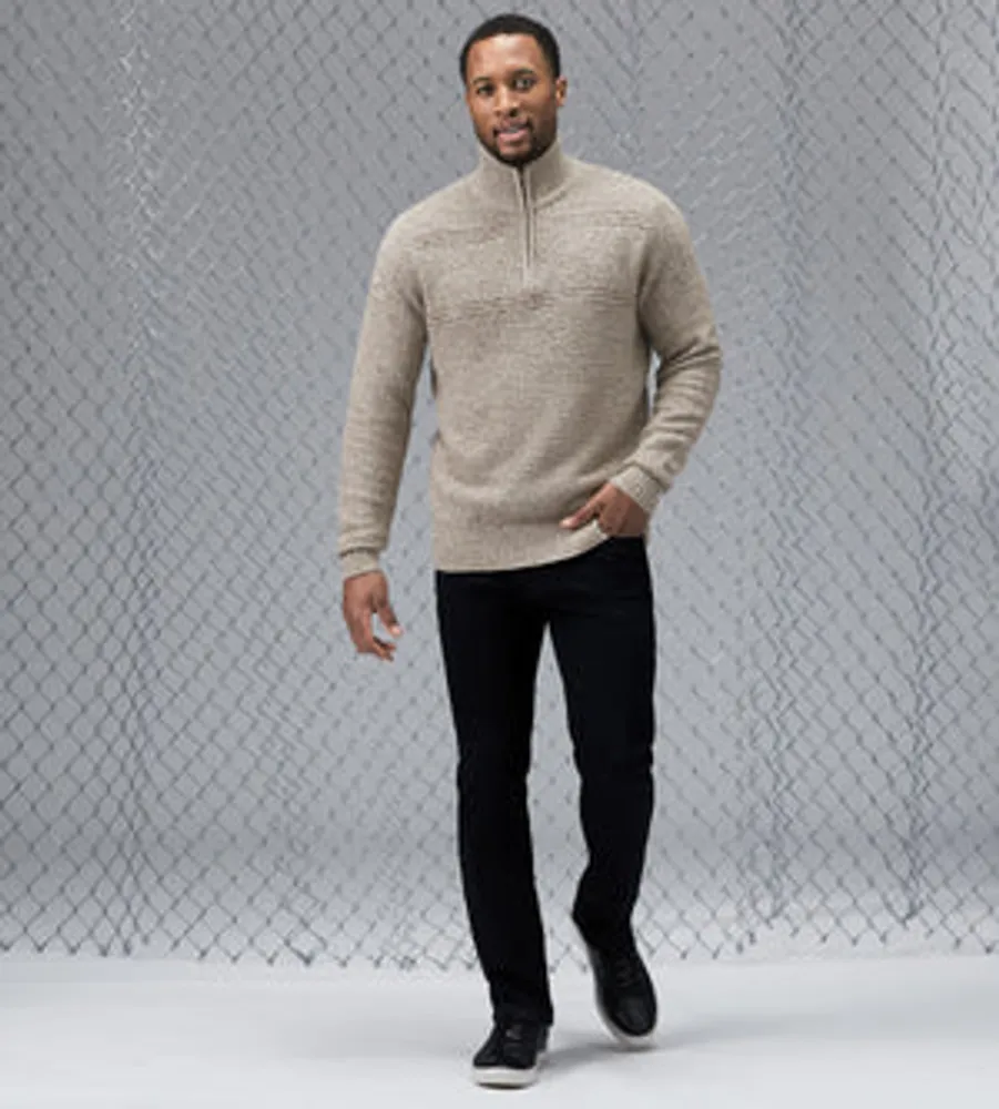 Modern Fit Textured Jacquard Quarter-Zip Mock Neck Sweater