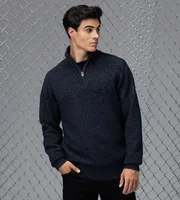Modern Fit Textured Jacquard Quarter-Zip Mock Neck Sweater
