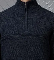 Modern Fit Textured Jacquard Quarter-Zip Mock Neck Sweater