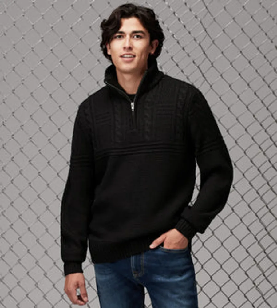 Modern Fit Quarter-Zip Mock Neck Sherpa-Lined-Collar Sweater