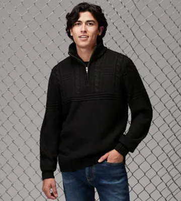 Modern Fit Quarter-Zip Mock Neck Sherpa-Lined-Collar Sweater
