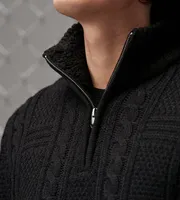 Modern Fit Quarter-Zip Mock Neck Sherpa-Lined-Collar Sweater