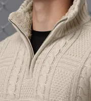 Modern Fit Quarter-Zip Mock Neck Sherpa-Lined-Collar Sweater