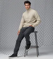 Modern Fit Quarter-Zip Mock Neck Sherpa-Lined-Collar Sweater