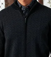 Modern Fit Full-Zip Herringbone Sweater