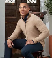 Modern Fit Full-Zip Herringbone Sweater