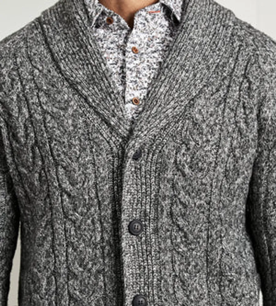 Modern Fit Shawl Collar Cable Knit Cardigan Sweater