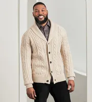 Modern Fit Shawl Collar Cable Knit Cardigan Sweater