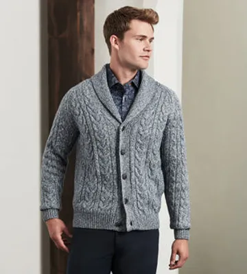 Modern Fit Shawl Collar Cable Knit Cardigan Sweater