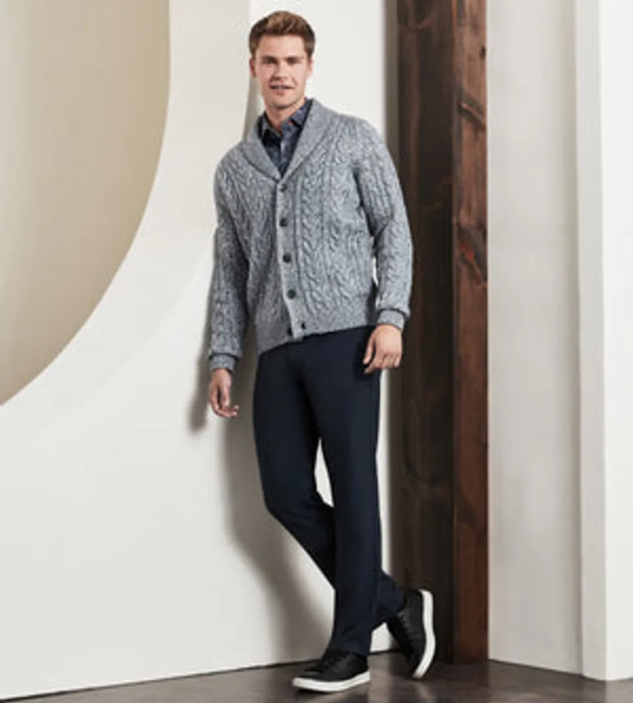 Modern Fit Shawl Collar Cable Knit Cardigan Sweater