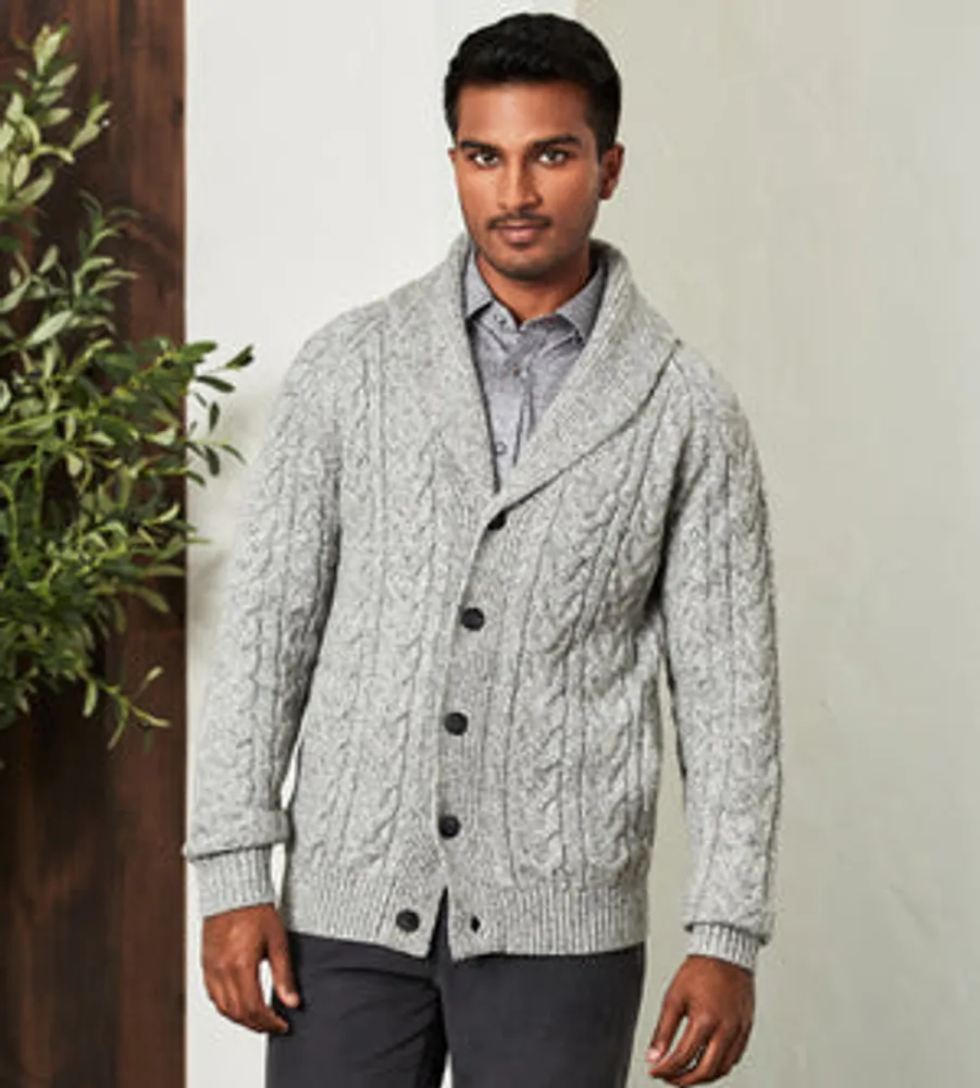 Modern Fit Shawl Collar Cable Knit Cardigan Sweater