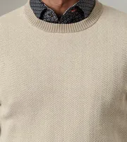 Modern Fit Long Sleeve Crew Neck Herringbone Sweater