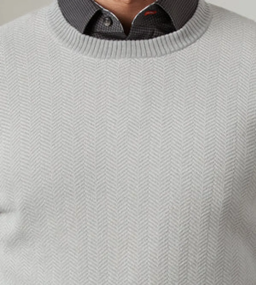 Modern Fit Long Sleeve Crew Neck Herringbone Sweater