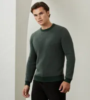 Modern Fit Long Sleeve Crew Neck Herringbone Sweater