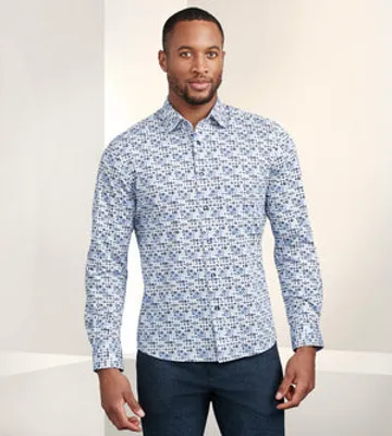 Modern Fit 360° Stretch Long Sleeve Geo Print Sport Shirt