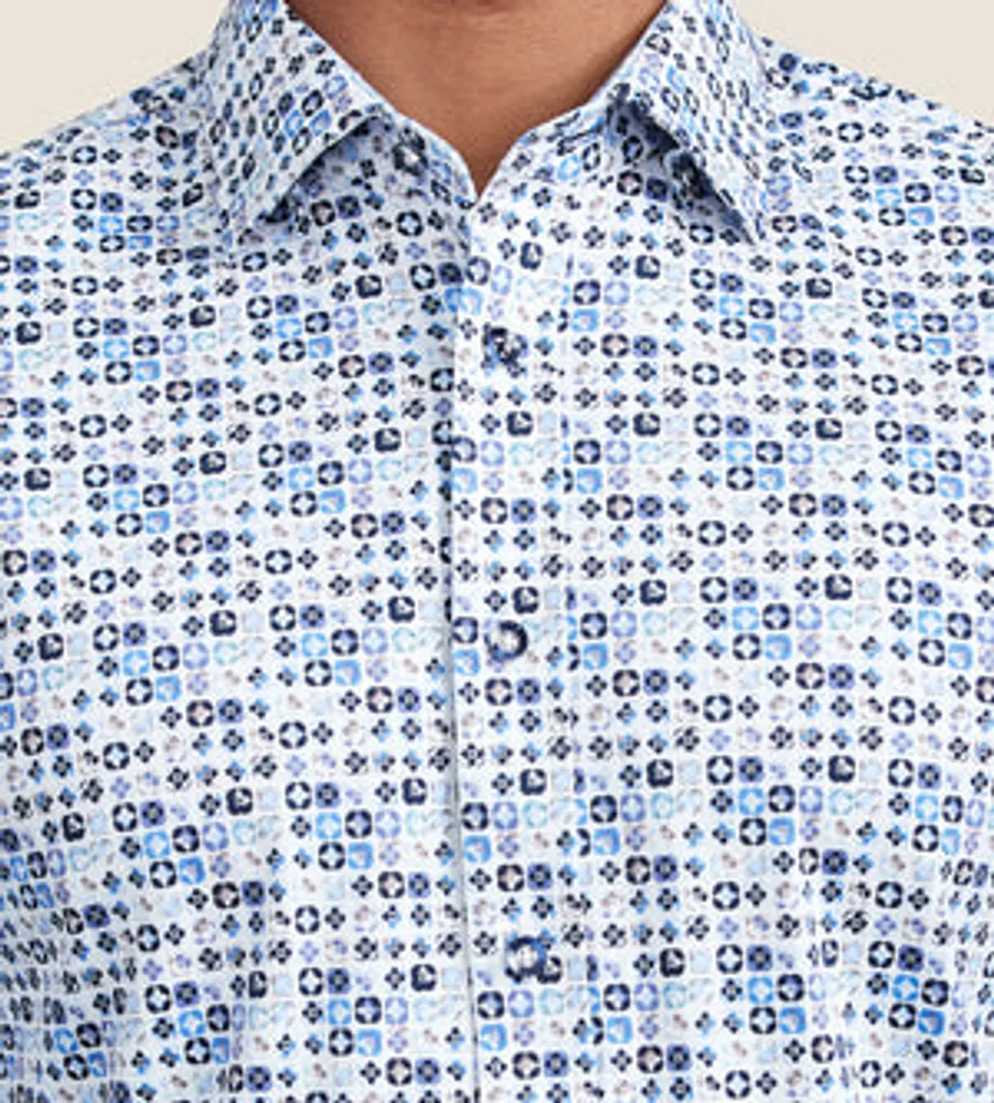 Modern Fit 360° Stretch Long Sleeve Geo Print Sport Shirt