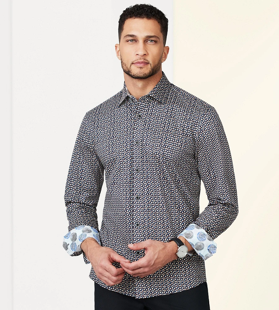 Modern Fit 360° Stretch Long Sleeve Printed Sport Shirt