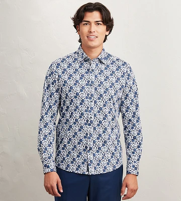 Modern Fit Long Sleeve Floral Pattern 360 Stretch Sport Shirts