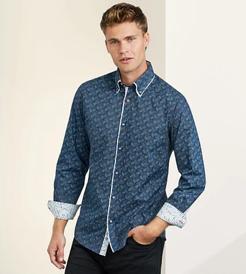 Modern Fit Long Sleeve Double-Collar Geo Print Sport Shirt