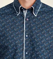 Modern Fit Long Sleeve Double-Collar Geo Print Sport Shirt