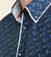 Modern Fit Long Sleeve Double-Collar Geo Print Sport Shirt