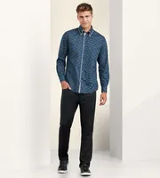 Modern Fit Long Sleeve Double-Collar Geo Print Sport Shirt