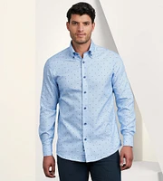 Modern Fit Long Sleeve Double-Collar Card Print Sport Shirt