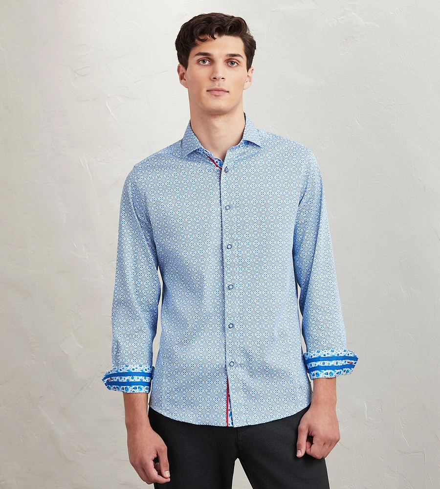 Modern Fit Long Sleeve Printed Sport Shirt