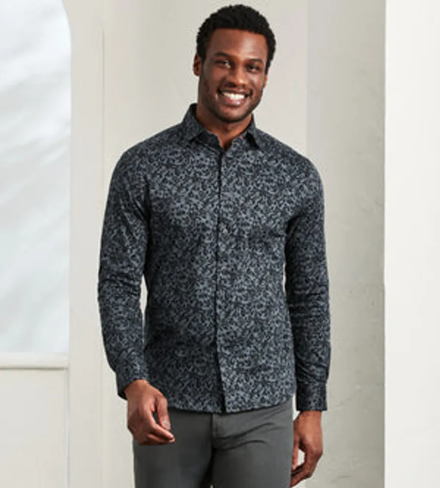 Modern Fit Long Sleeve 360° Stretch Floral Print Sport Shirt