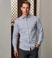 Modern Fit Long Sleeve 360° Stretch Grid Print Sport Shirt