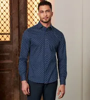 Modern Fit Long Sleeve 360° Stretch Dot Print Sport Shirt